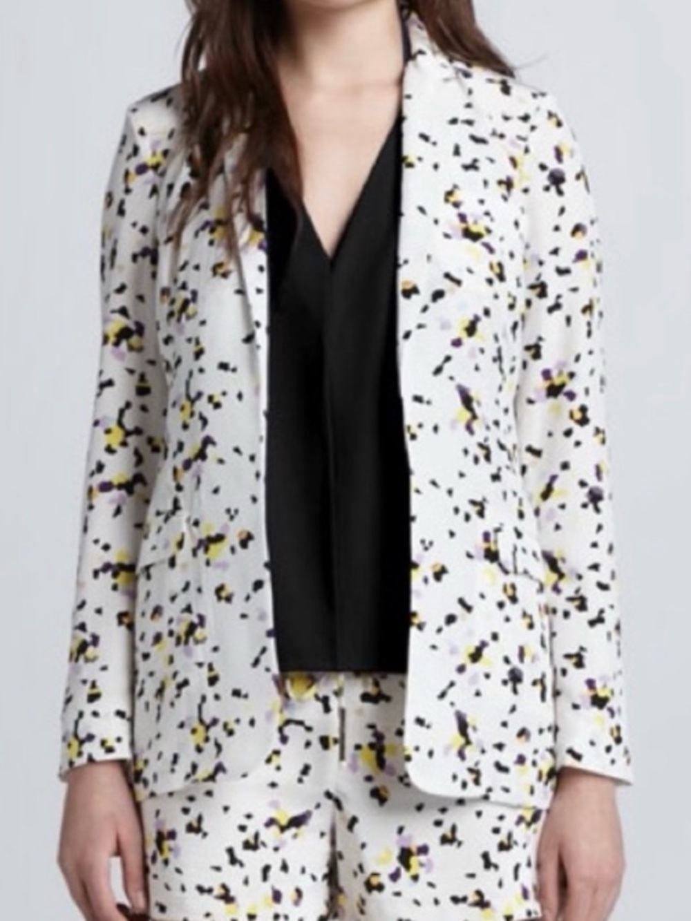 DVF silk open front confetti blazer